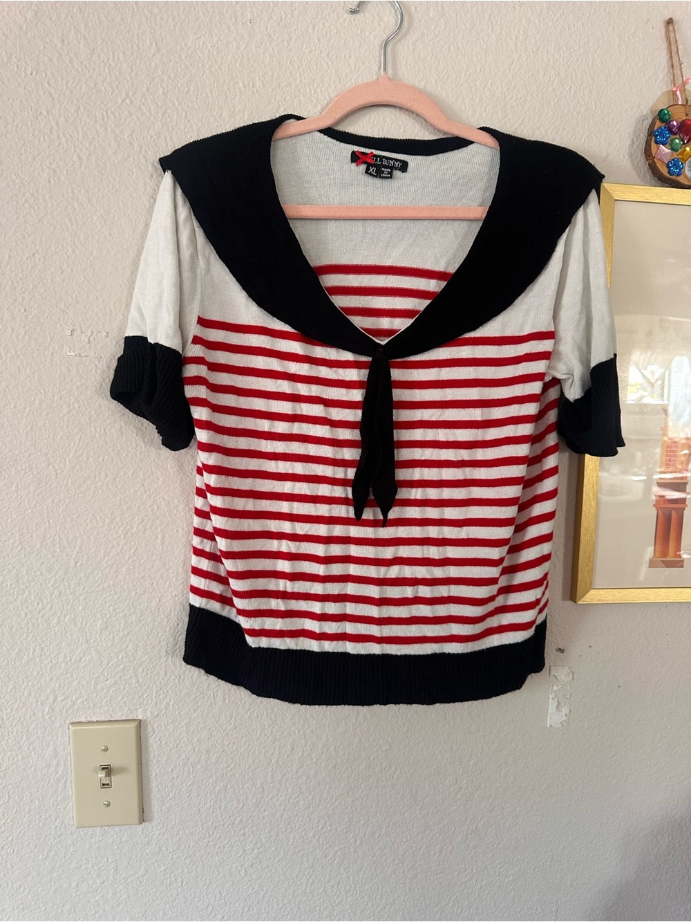 Hell Bunny XL Sailor Collar Top Blue, Red White